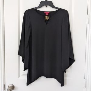 2/$10🔥Sunny Leigh XS Flare Bell Sleeves Black Boho Blouse with Gold Embellishm…